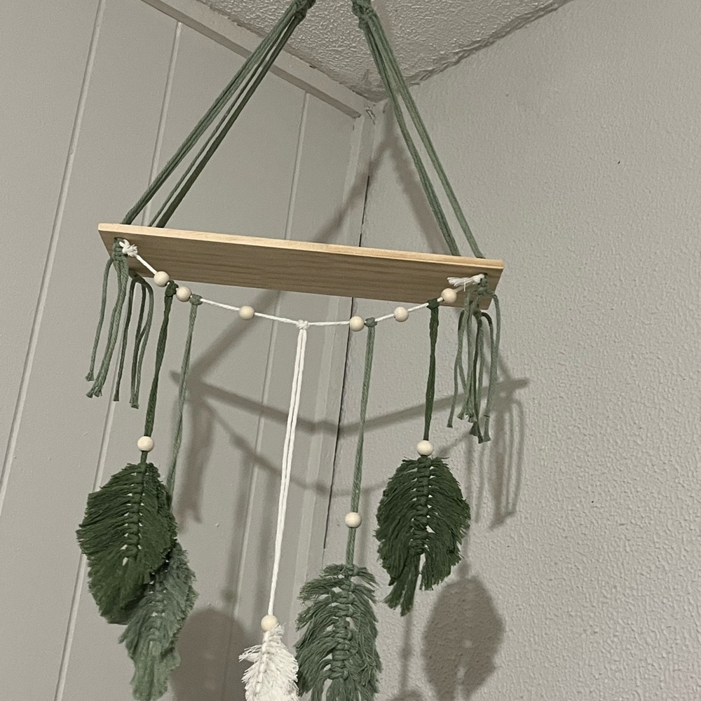 Boho Green and White Hanging Shelf